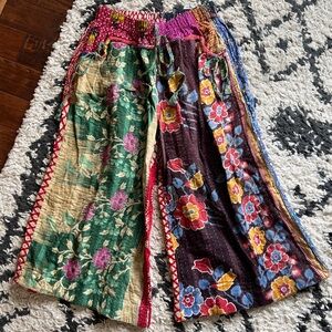 Kaantha Karma Sari India Reversible Floral Wide Leg Pants L
